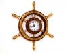BR48272 - Wooden Ship Wheel Clock With Brass Handles and trims, 12"